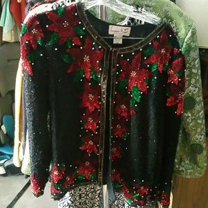 Laurence Kazar 100% Silk Poinsettia Blouse